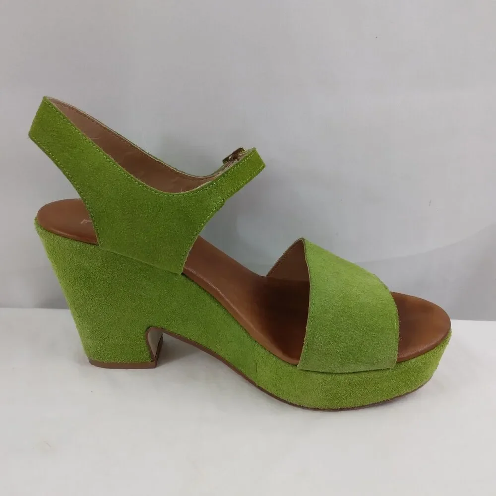 V1969 19v69 Italia Green Suede Open Toe Ankle Strap Chunky Platform Heels 39 - Picture 10 of 15